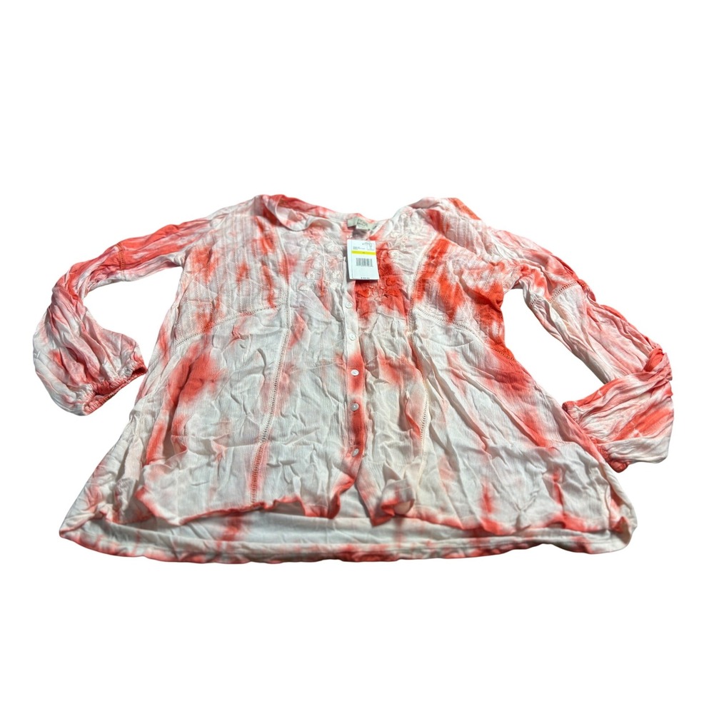 Vintage America Size Medium Tie Dye Embroidered Button‎ Up Shirt Top